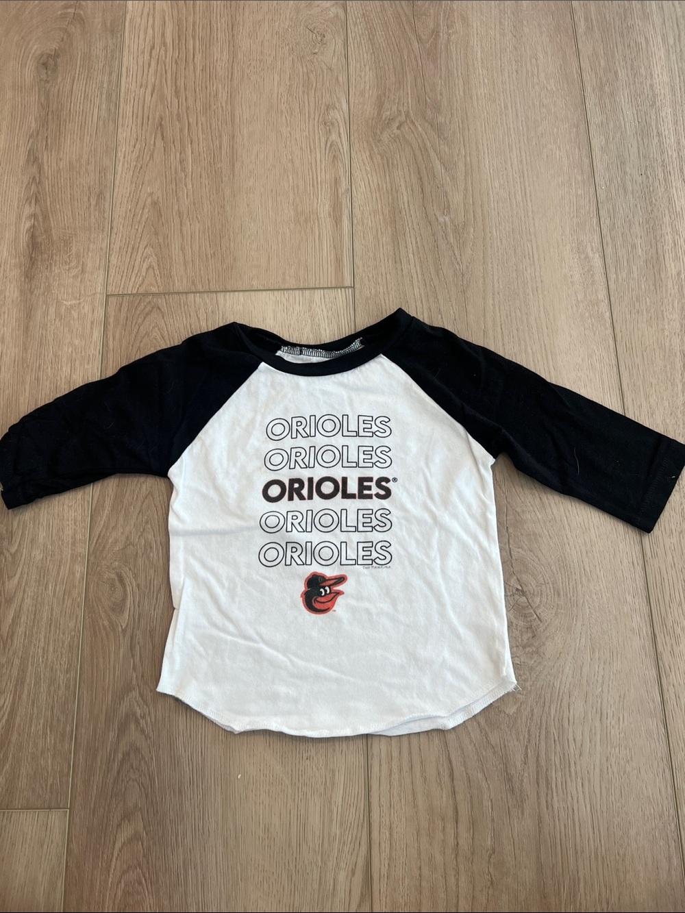 Kids Raglan Baseball Tee - Black & White Orioles Graphic